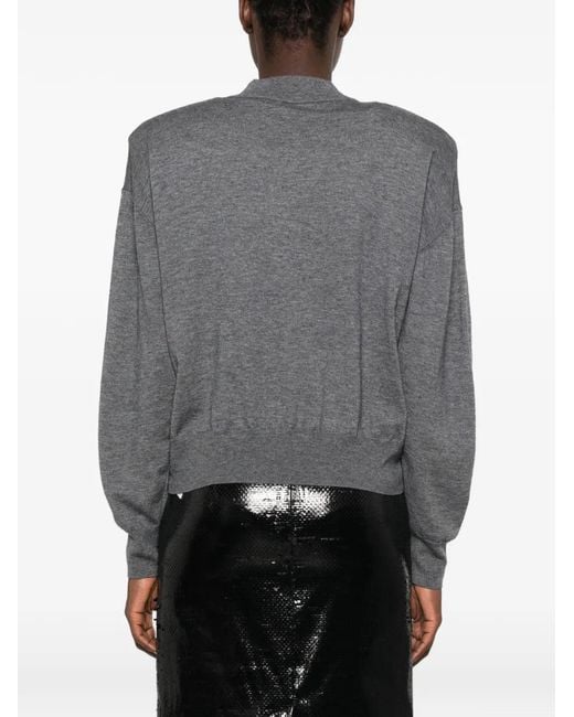 Frankie Shop Gray Rue Padded-Shoulder High-Neck Sweater
