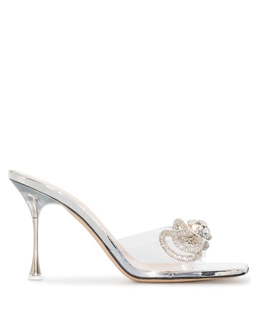 Mach & Mach Crystal-embellished Bow-detail Sandals in Natural | Lyst ...