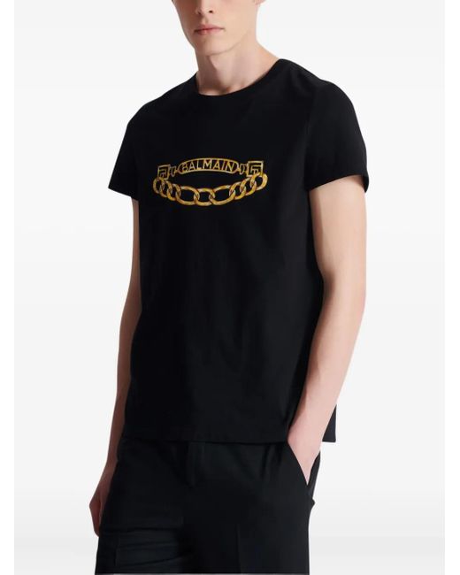 Balmain Black Chain Print T-Shirt for men