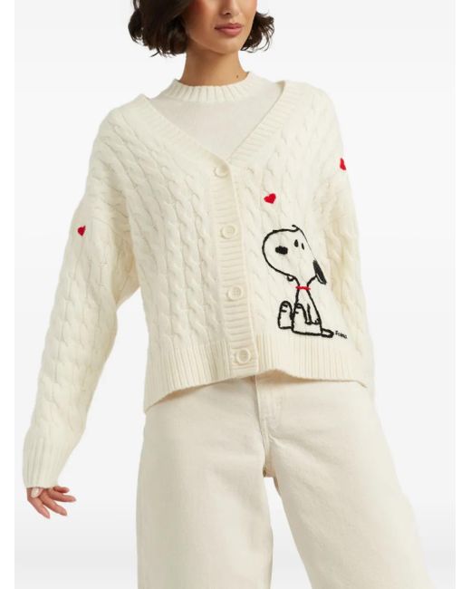Chinti & Parker White X Snoopy Peanuts Cable-Knit Cardigan