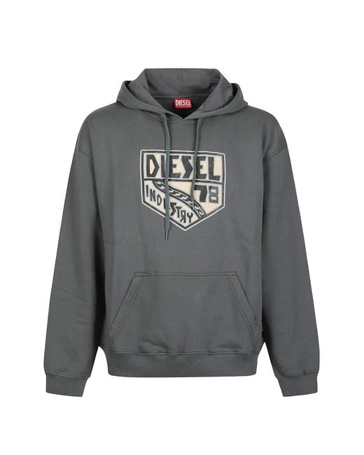 DIESEL Gray Logo-Print Drawstring Hoodie for men