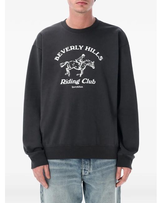 Sporty & Rich Gray Riding Club Crew-Neck Sweatshirt