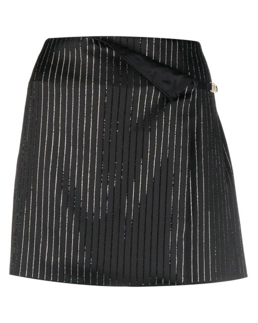 Gcds Black Logo Clip Pinstrip Rhinestone-Embellished Skirt