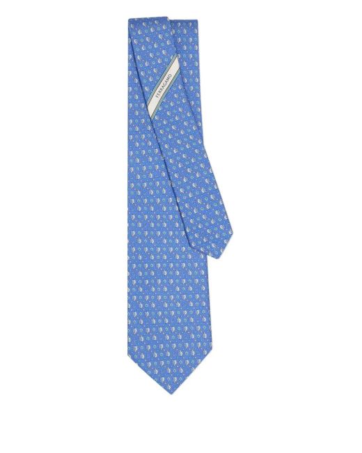 メンズ Ferragamo Turtle-print Silk Tie Blue