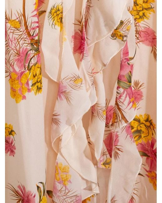 Blumarine White Ruffled Floral-Print Dress