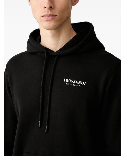 Trussardi Black Logo-Print Drawstring Hoodie for men