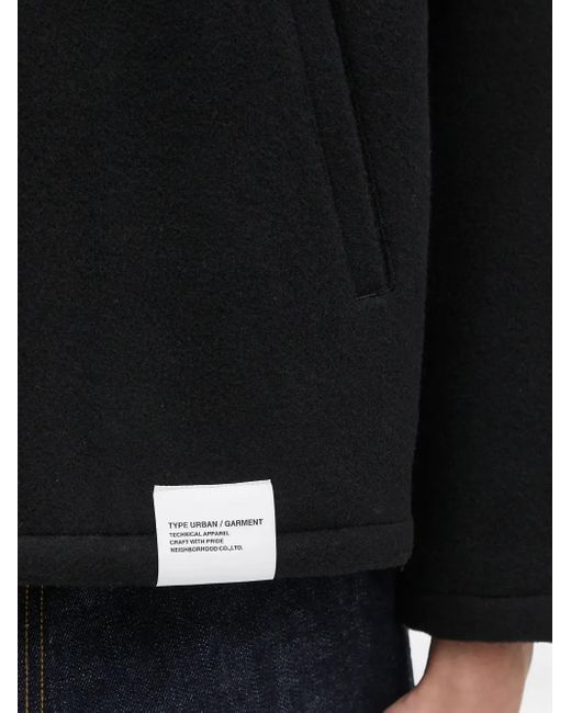 Neighborhood Black Melton Logo-Emblem Zip-Up Shirt Jacket for men
