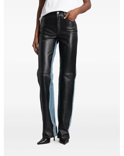 Haikure Black Leather-Panel Jeans
