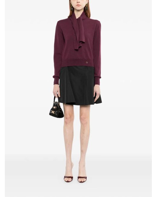 Saiid Kobeisy Purple Wool Bow Blouse