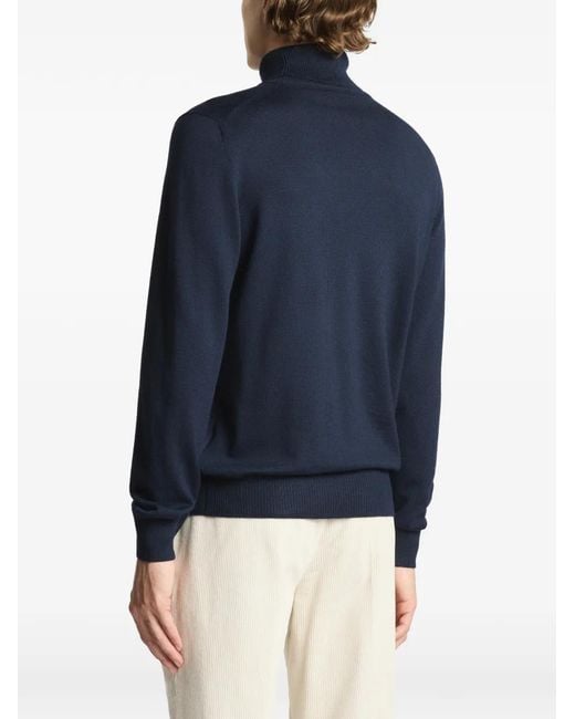 Fay Blue Roll-Neck Ribbed-Trim Sweater for men