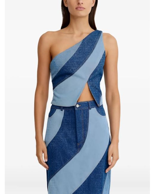 Significant Other Blue Diagonal-Paneled One-Shoulder Top
