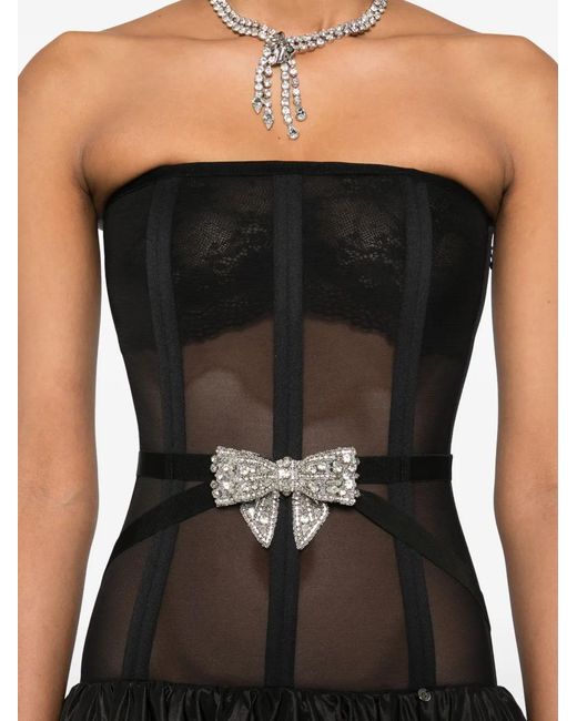 Nissa Black Waist-Corset Taffeta Gown