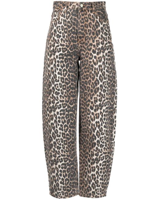 Ganni Leopard-print Tapered Jeans in Gray | Lyst