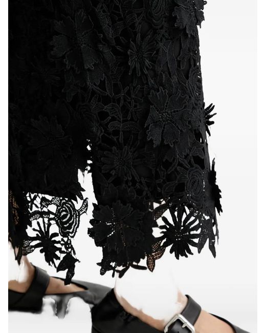Munthe Black Pomi Floral Lace Midi Skirt