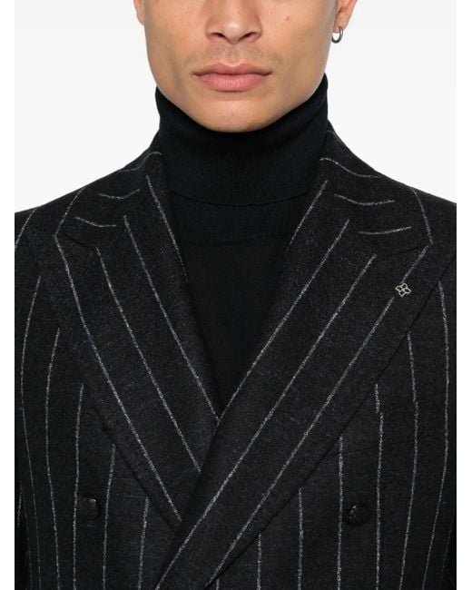 Tagliatore Black Striped Double-Breasted Blazer for men