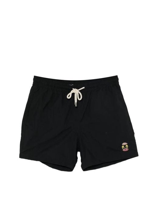 ARRELS Barcelona Black Embroidered-Patch Swim Shorts for men