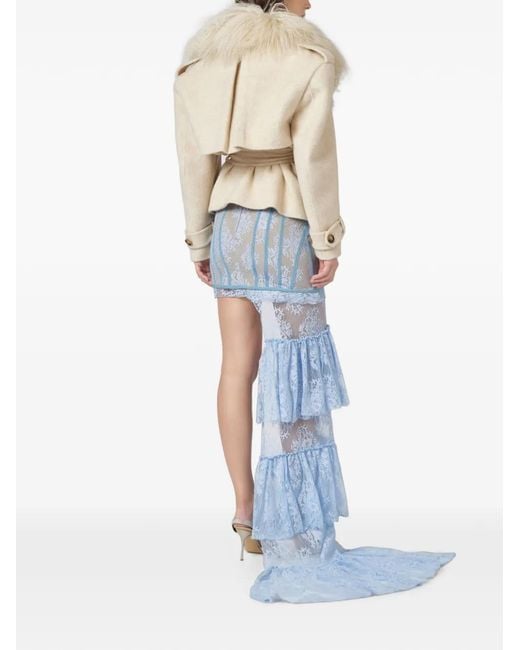 GIUSEPPE DI MORABITO Natural Shearling-Collar Belted Coat