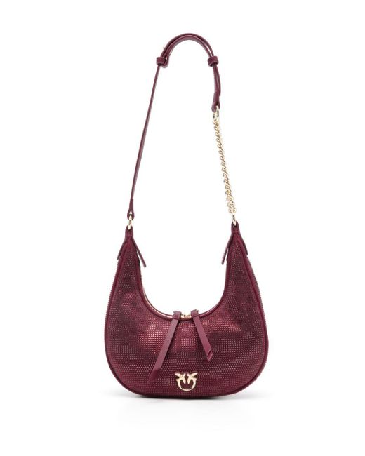 Pinko Purple Faux Suede Rhinestone Embellished Shoulder Bag