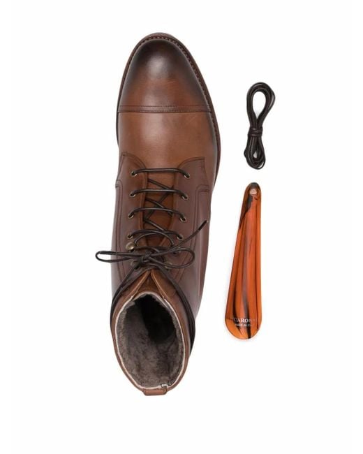 Scarosso Brown Shearling-Lined Lace-Up Leather Boots for men