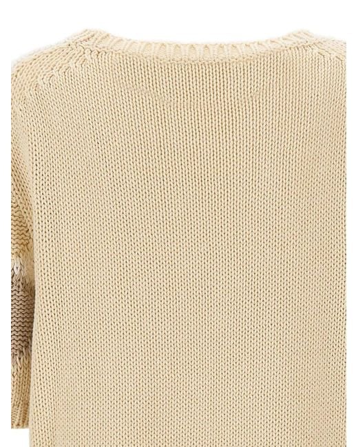 Kangra Natural Sequin-Embellished Patchwork Sweater