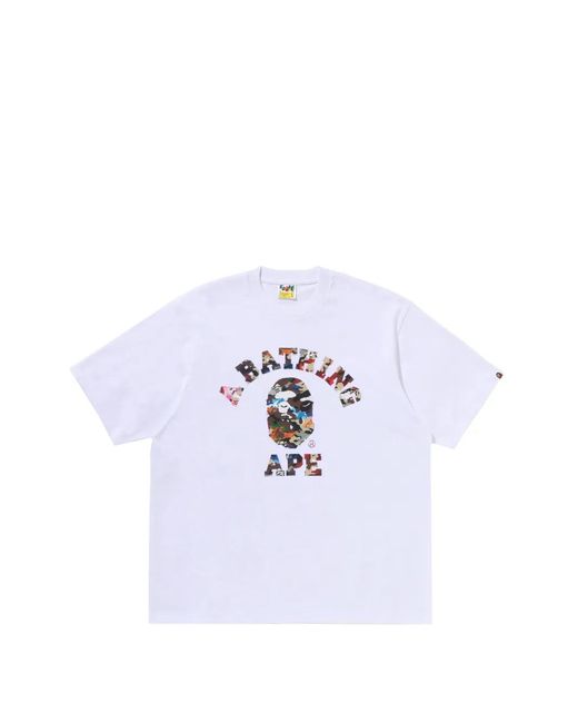 A Bathing Ape White Hybrid Camo College Relaxed-Fit T-Shirt for men