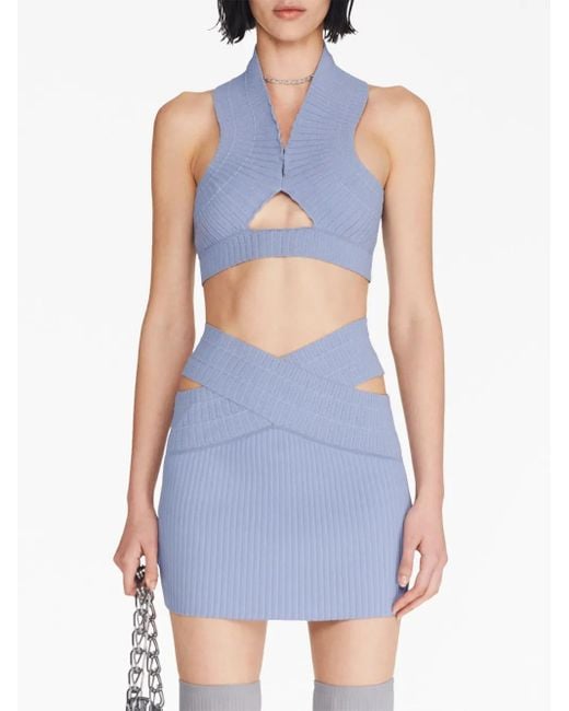 Dion Lee Blue Snakeskin Ribbed Miniskirt