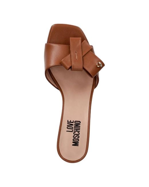 Love Moschino Brown Bow-Detail Heart-Plaque Sandals