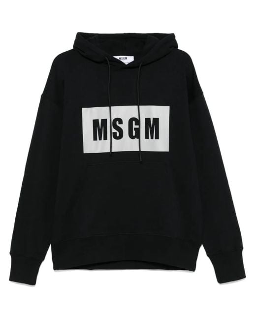 MSGM Black Cotton Logo-Print Slouchy Hoodie for men