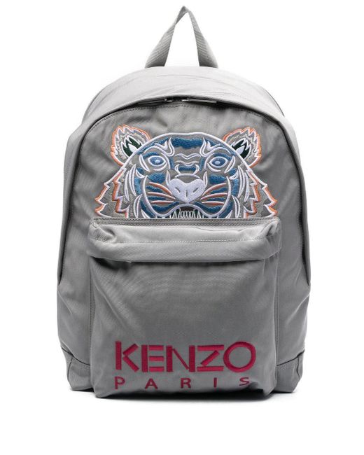 KENZO Gray Logo-embroidered Backpack
