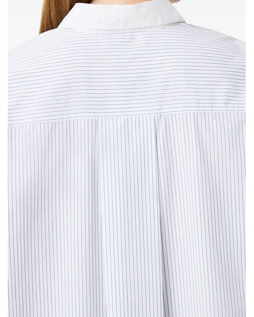 Another Tomorrow White Pleated-Back Striped Shirt