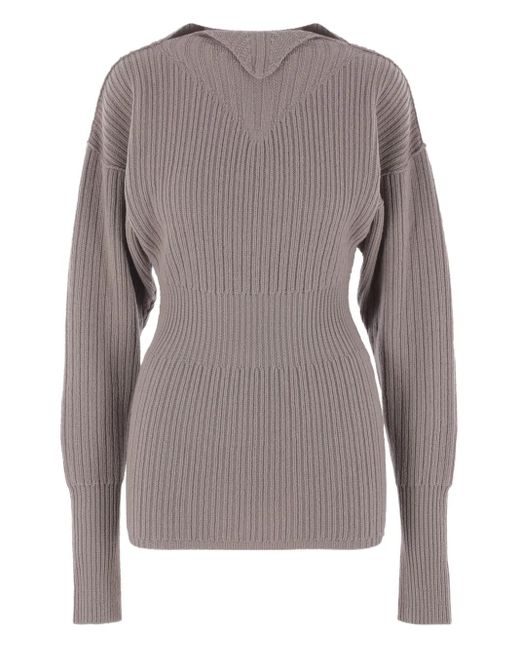 Rick Owens Gray Ribbed Wool Sweater