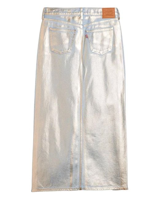 Levi's White Zip-Fly Logo-Patch Midi Skirt