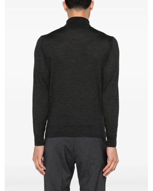 Canali Black Fine Knit Mélange Turtleneck Wool Sweater for men