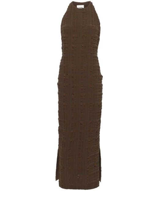 Nanushka Brown Sterre Seersucker Midi Dress