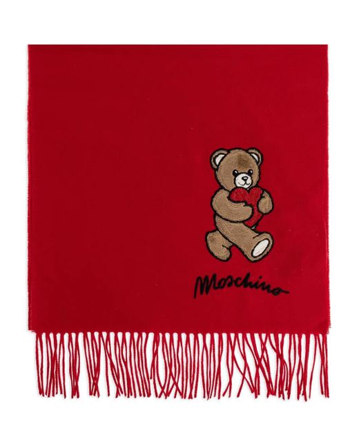 Écharpe En Laine À Appliqué Teddy Bear Moschino en coloris Red