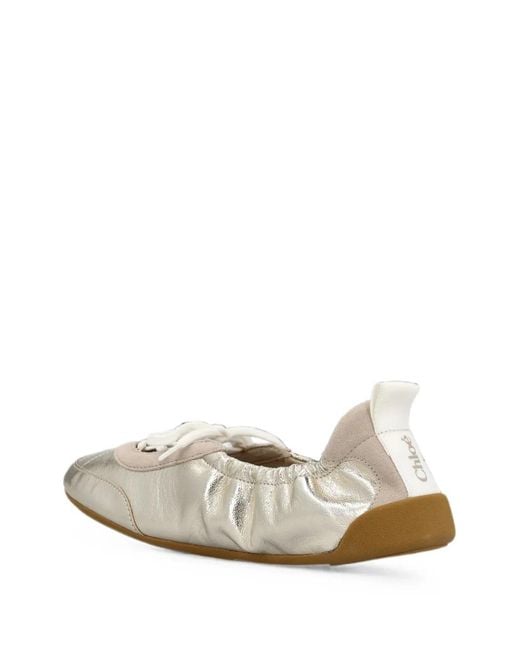 Chloé White Metallic Lace-Up Ballet Flats