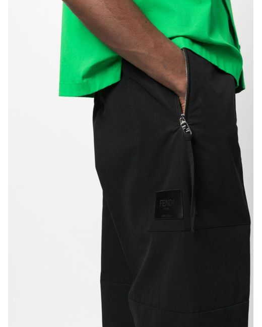 Fendi Black Logo-patch Tie-fastening Wide-leg Trousers for men