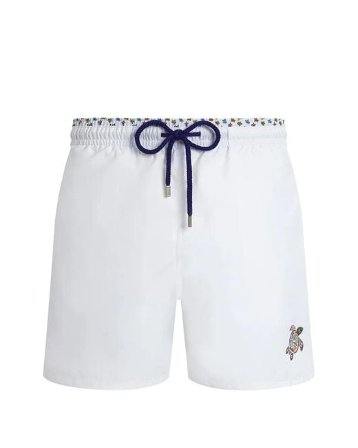 Vilebrequin Blue Turtle-Embroidery Drawstring Swim Shorts for men