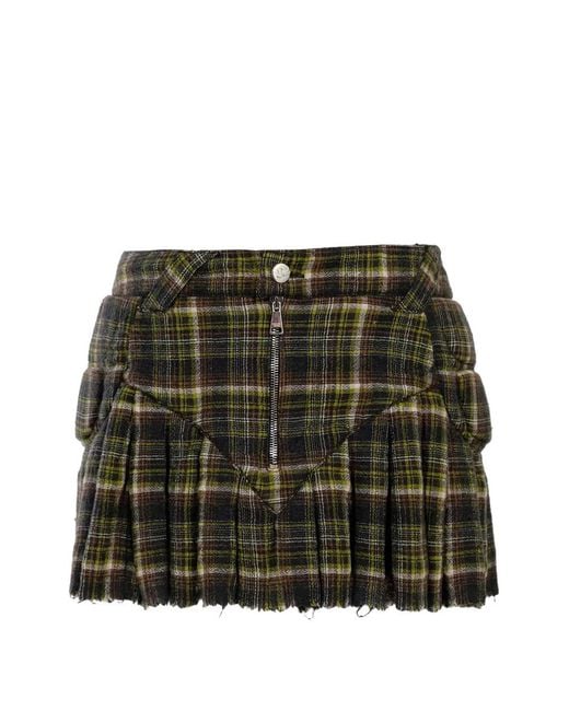 Natasha Zinko Green Pleated Moto Mini Skirt