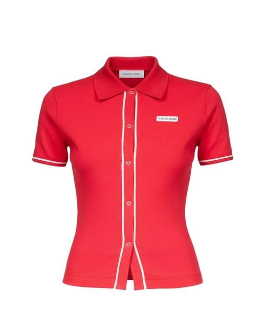 MARINE SERRE Red Ribbed-Trim Shirt