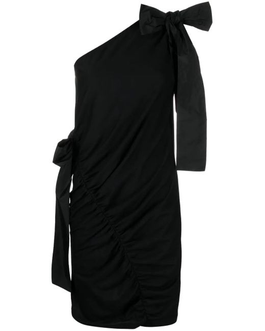 MSGM Black One-Shoulder Bow-Detailed Dress