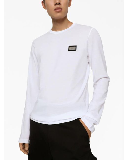 Dolce & Gabbana White Logo-Tag Long-Sleeve T-Shirt for men