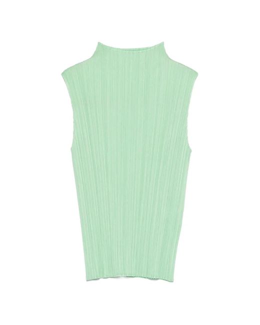 Pleats Please Issey Miyake Green High Neck Pleated Vest