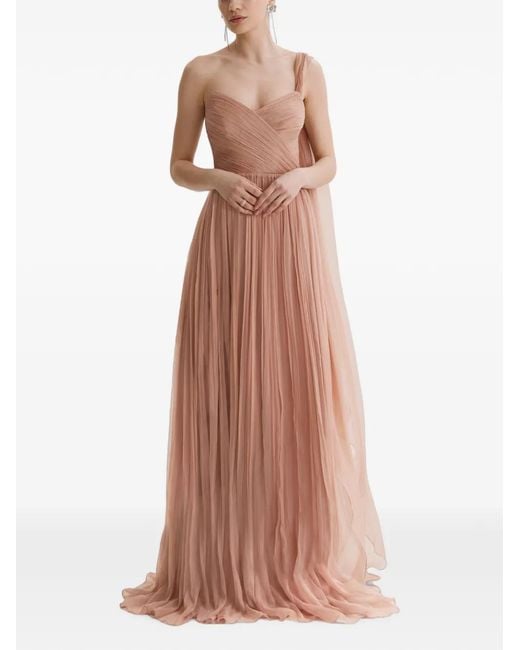Framboise Pink Giza Draped Silk Maxi Dress
