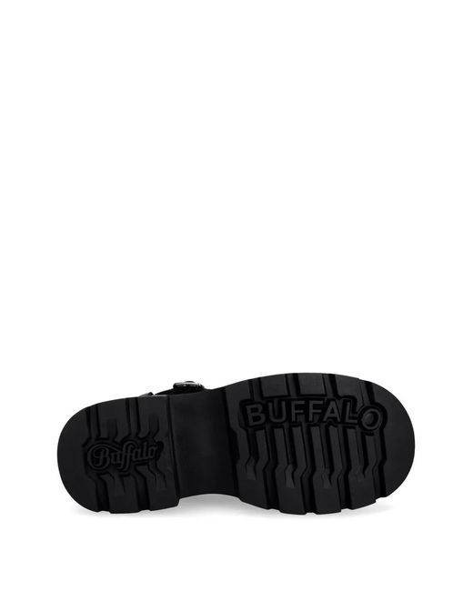 Buffalo Black Vega Clog Buckle Studded Platform Mules
