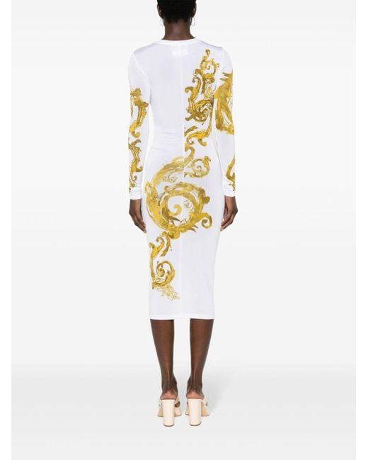 Robe mi-longue à imprimé Watercolour Couture Versace en coloris Metallic