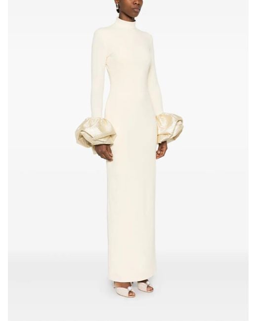wedding guest midi dresses with sleeves Mac Duggal - Blue Long Sleeve V-Neck Micro Ruffle Midi Dress