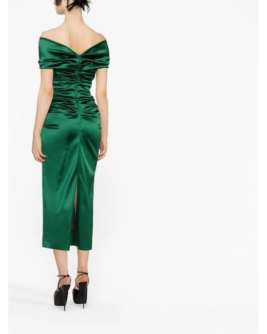 Talbot Runhof Green Draped Off-Shoulder Dress