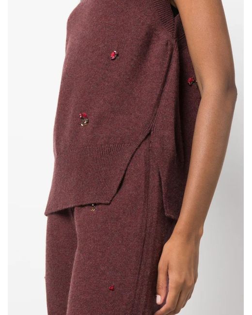 Barrie Purple Floral-Embroidery Cashmere Jumper