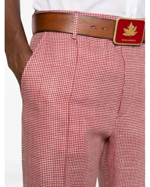 DSquared² Pink Houndstooth-Pattern Pressed-Crease Trousers for men